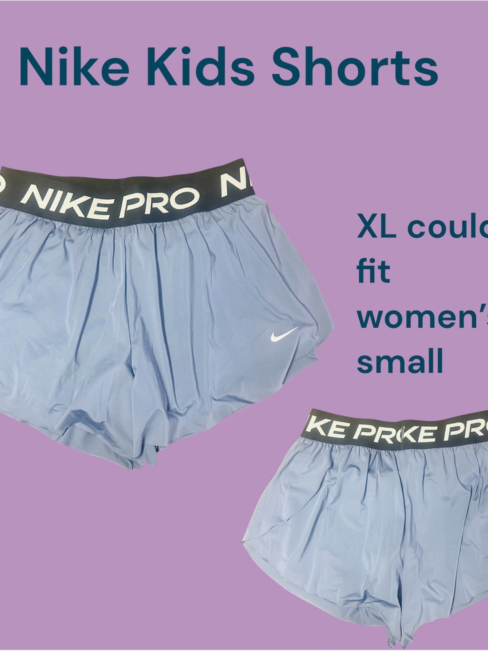 Nike Light Blue Kids Athletic Shorts with Black Waistband XL